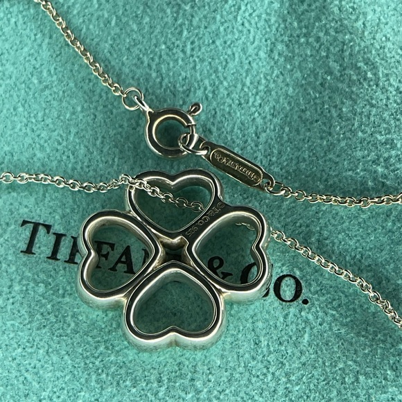 Tiffany & Co Silver Four Hearts Clover Pendant Necklace 16” - Picture 5 of 13